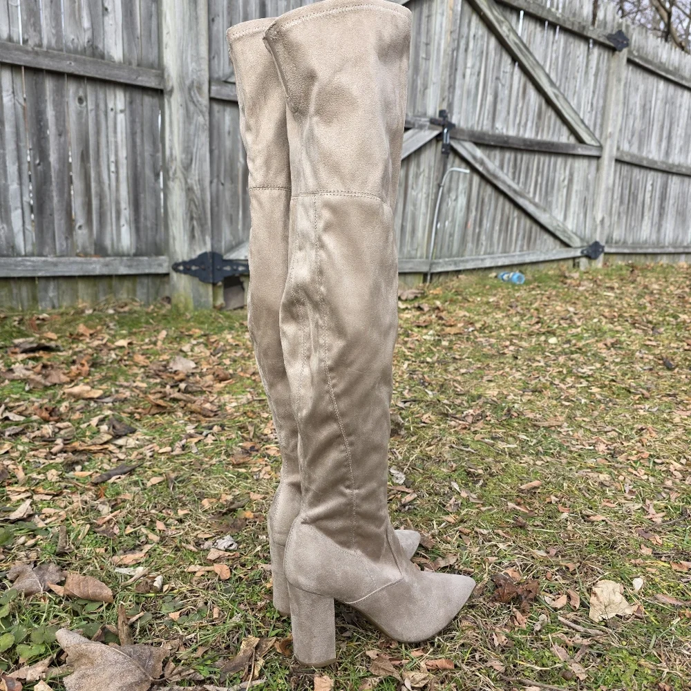 Marc Fisher Over the Knee Boots High Heel Size 9.5 Dark Natural Faux Suede